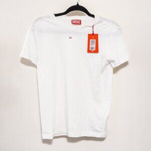 New with Flaws DIESEL T-shirt Embroidered Micro Logo White Tee Designer Medium